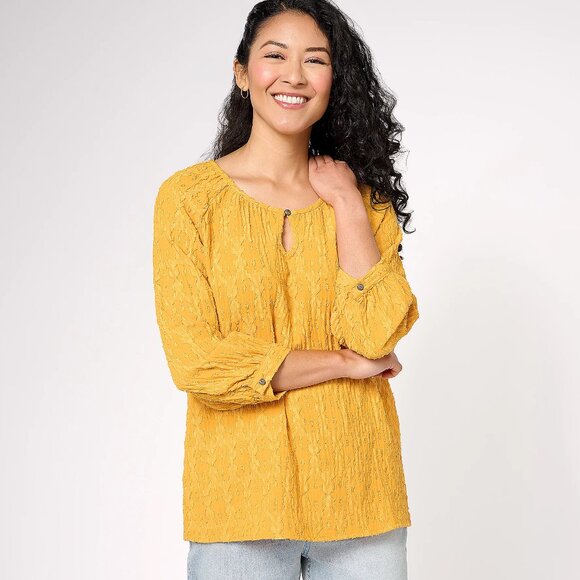 Denim & Co. Canyon Retreat Raglan Slv Top w/ Keyhole Neck -Gold (Sz) a613735 - Picture 3 of 6